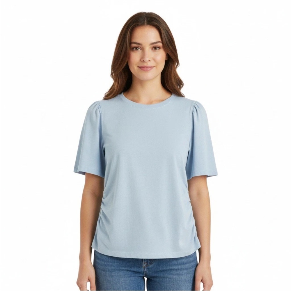 Madewell Feather Blue Short Puff Sleeve Side Cinch Tee S NWT